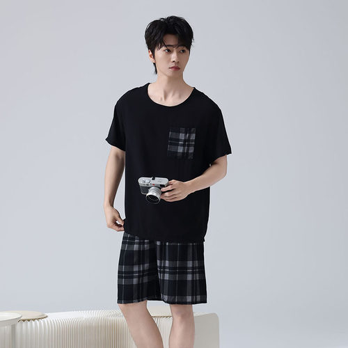 男士睡衣夏季短袖棉绸夏天可外穿