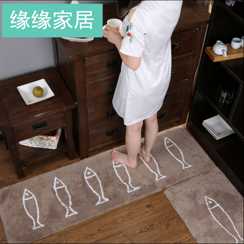 缘缘家居卡通小鱼全棉地垫厨房长条地毯进门门垫吸水防滑脚垫水洗