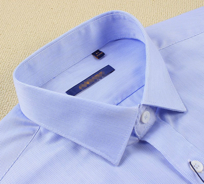 罗家系列全新正品夏季短袖衬衫男式全棉深蓝细条纹衬衣商务正装