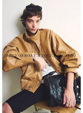 2025秋装新款美拉德发土耳其进口羊皮皮衣短款立领时髦外套上衣女