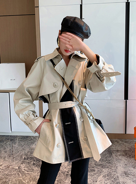 2026春装新款时尚高端大气拼色设计外套女英伦风小个子短款风衣