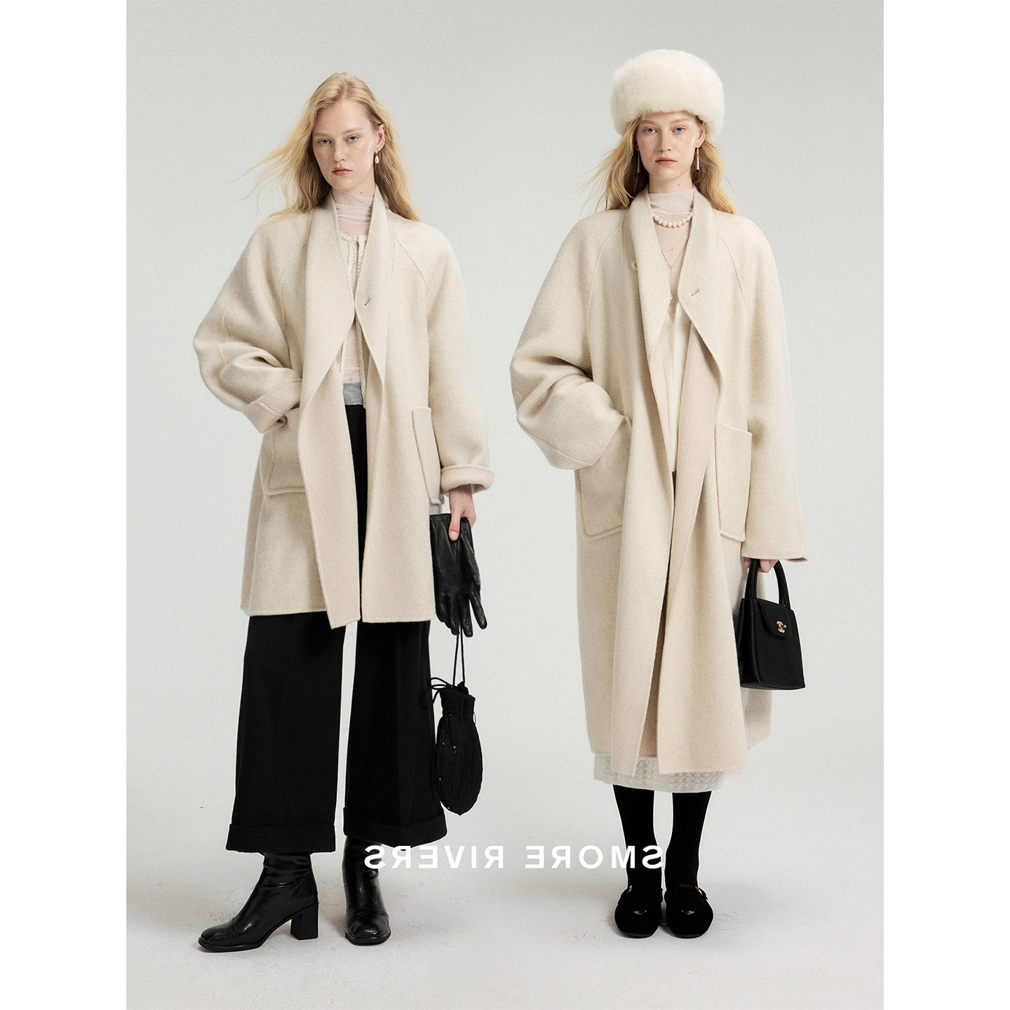 2025冬装新款极简日本进口重磅羊绒羊驼毛荡领中长款羊毛大衣女