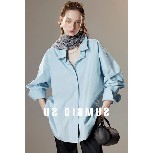 2026冬装新高级感款时髦/不对称折痕领复古松弛大方宽松男友衬衫