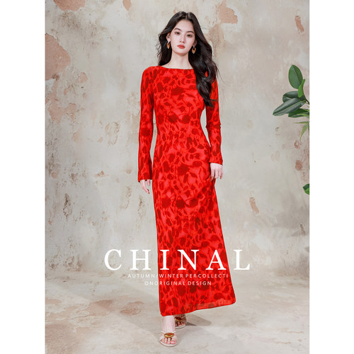 CHINA夏新款45度斜裁桑蚕丝碎花长裙鱼尾裙氛围感印花真丝连衣裙