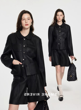 2026春装新款高级感意大利进口绵羊皮 娃娃领小香短款皮衣外套女