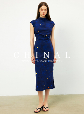 CHINAL 2025夏季新款简约重绉桑蚕丝改良新中式国风中长款连衣裙