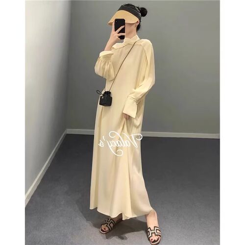 2025秋装新款极简设计重磅真丝桑蚕丝交叠女神气质连衣裙长裙子