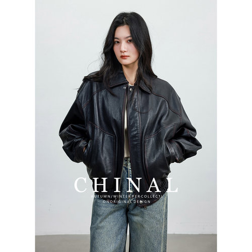CHINAL YS*L同源土耳其进口绵羊皮外套复古 ROW老钱夹克皮衣女