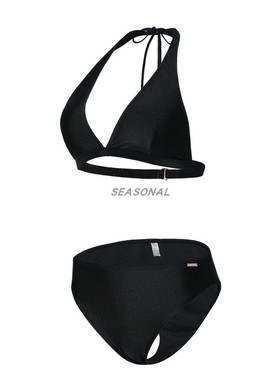 泳衣女士2025新款高腰海岛度假性感比基尼黑色三角裤分体泳衣