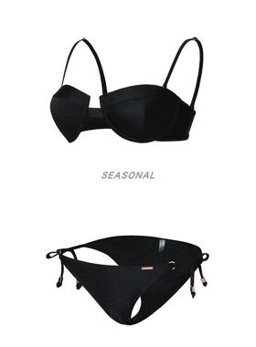 泳衣女士2025新款高级感海岛度假性感比基尼黑色三角裤分体泳衣