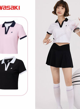 川崎KAWASAKI羽毛球服女翻领短袖T恤K1C02-B2996新速干短裙