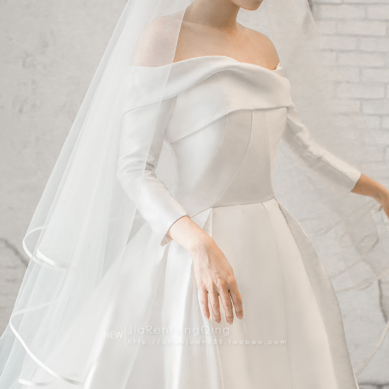 Wedding 2020 new one -character satin, simple long trailer bride main yarn French Hepburn style Zhang Xinyu same paragraph Wedding 2020 new one -character satin, simple long trailer bride main yarn French Hepburn style Zhang Xinyu same paragraph