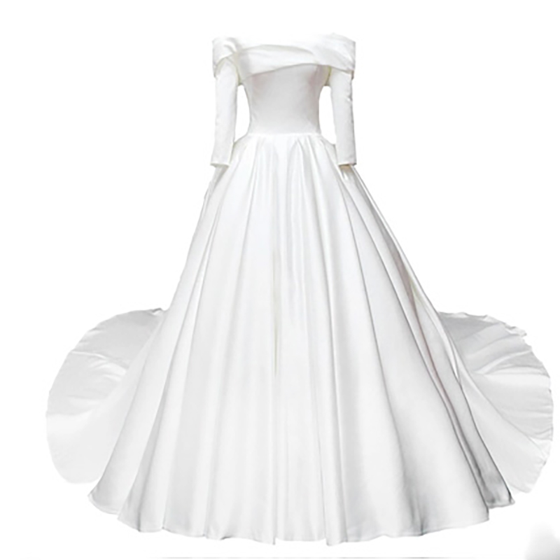 Wedding 2020 new one -character satin, simple long trailer bride main yarn French Hepburn style Zhang Xinyu same paragraph Wedding 2020 new one -character satin, simple long trailer bride main yarn French Hepburn style Zhang Xinyu same paragraph