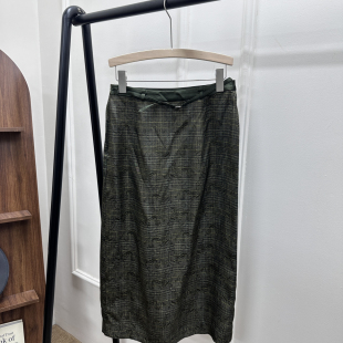 瑞瑞新桑蚕丝桑波缎香云纱暗纹提花后开叉半腰带半身裙ysj Y396