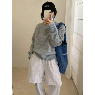 瑞瑞设计韩系立领半拉链绵羊毛套头保暖毛衣 含2.9绵羊毛