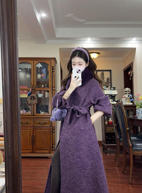 瑞店羊毛外套(配腰带可拆卸真狐狸毛毛领)（含70羊毛）25FMY5507