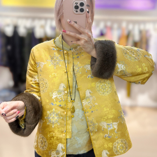 瑞瑞设计冬上新新中式 人丝织锦祥云短外套t2071