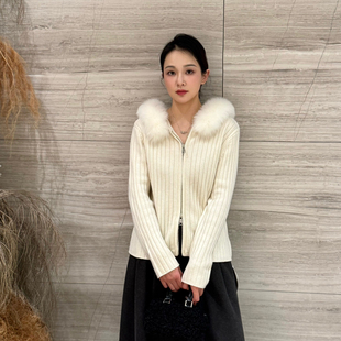 含100绵羊毛 配毛领狐狸毛领真毛可拆卸 ODH059 毛衣 瑞00羊毛