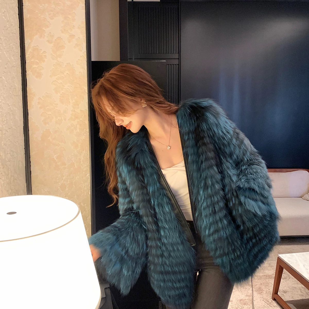 瑞瑞衣皮草配腰绳含100狐狸毛气质网红名媛爆款YE275