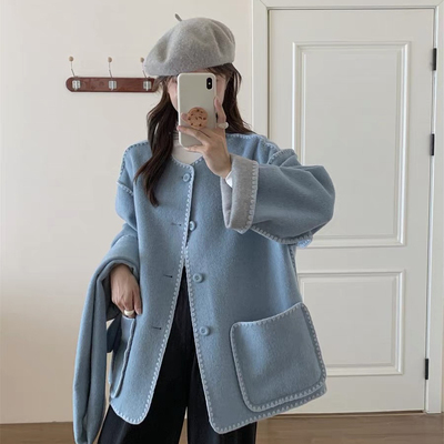 瑞瑞呢羊绒大衣女中长宽松羊毛呢外套羊毛外套含70.3羊毛6003