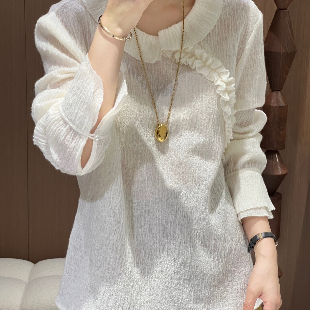 瑞瑞斜襟羊毛双色上衣时尚气质减龄小衫含65羊毛YS107-G336