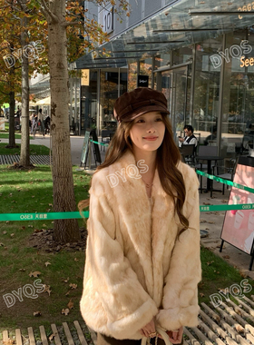 瑞瑞落日兔毛双色染尖加厚卷袖中古皮草冬款新品中长皮草012302