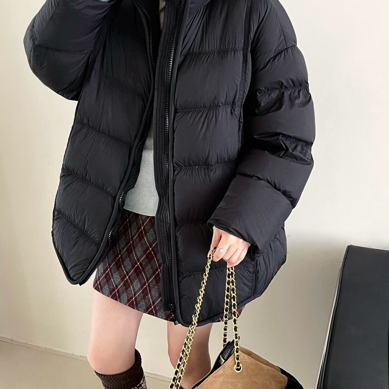 瑞瑞设计冬上新韩版立领拉链中长款保暖羽绒服外套YS1-9059