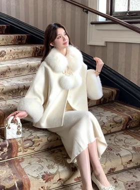 瑞家可拆真狐狸毛毛领可拆真狐狸毛袖毛)（含100澳毛）YS7-94331