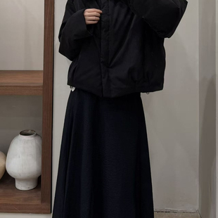 瑞瑞设计简约奶油色立领宽松保暖羽绒服外套1037