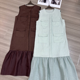 瑞瑞筒剪裁大口袋设计荷叶边下摆温柔高级连衣裙zl A77331A YS1