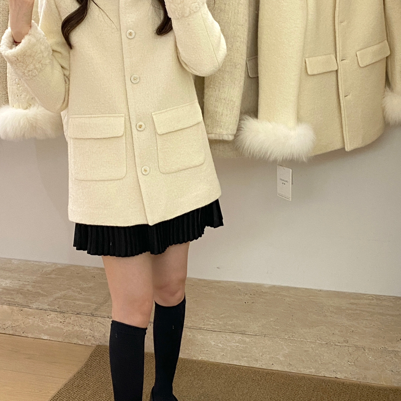 瑞瑞冬上新小香风翻边领设计中长款保暖羽绒服外套57903