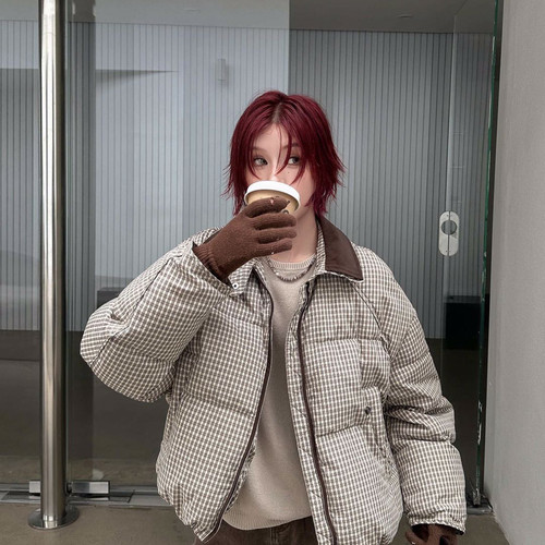 瑞瑞闲舒适格子拼接款轻薄羽绒服羽绒服(含90白鸭绒)8530JM