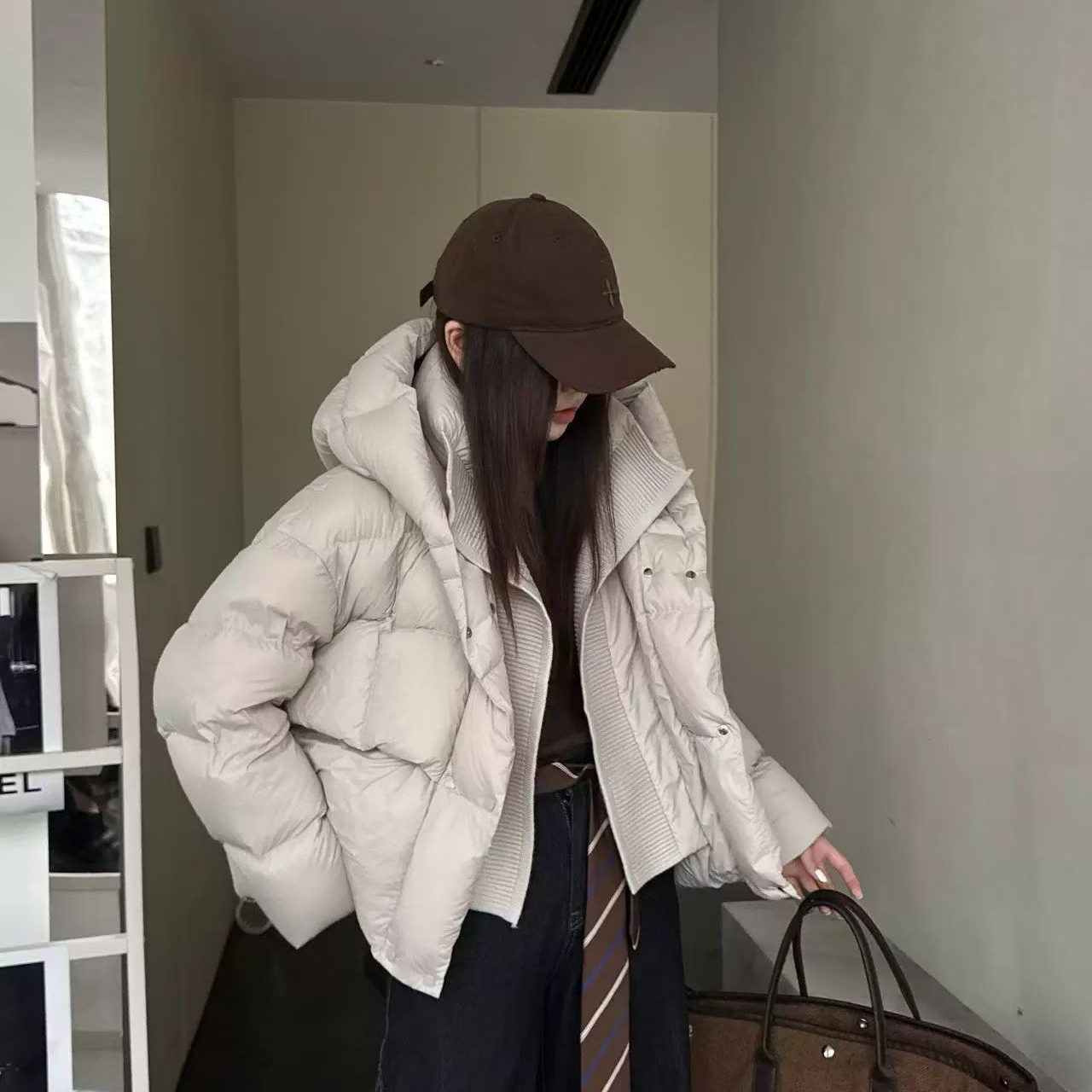 瑞瑞设计2025冬季新款针织拼接保暖羽绒服外套t807