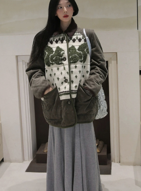 瑞瑞家2026早春上新灯芯绒费尔岛提花翻领棉服外套棉服Q22-70