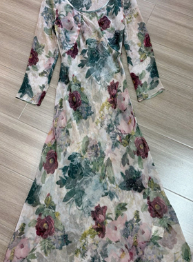 瑞瑞款法式气质复古油画玫瑰印花高级氛围感连衣裙YS4-ZL-A77381