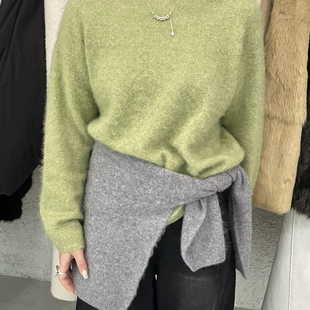 含95.9绵羊毛 小衫 W25C378B 慵懒圆领宽松提花针织小衫 瑞瑞法式