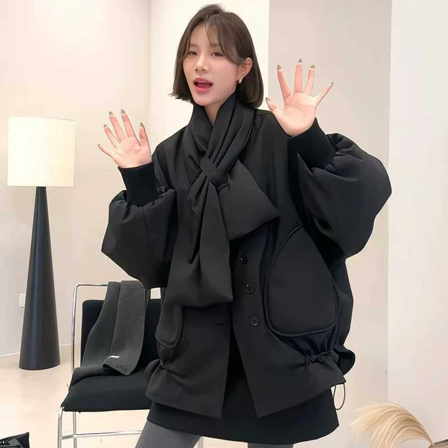 瑞瑞小众设计宽松保暖羽绒服(配可拆围脖)(含90白鸭绒)251684-