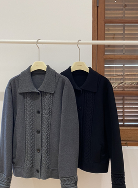瑞店上新复古风翻领编织纹理短款羊毛外套（含70澳毛）安静88205