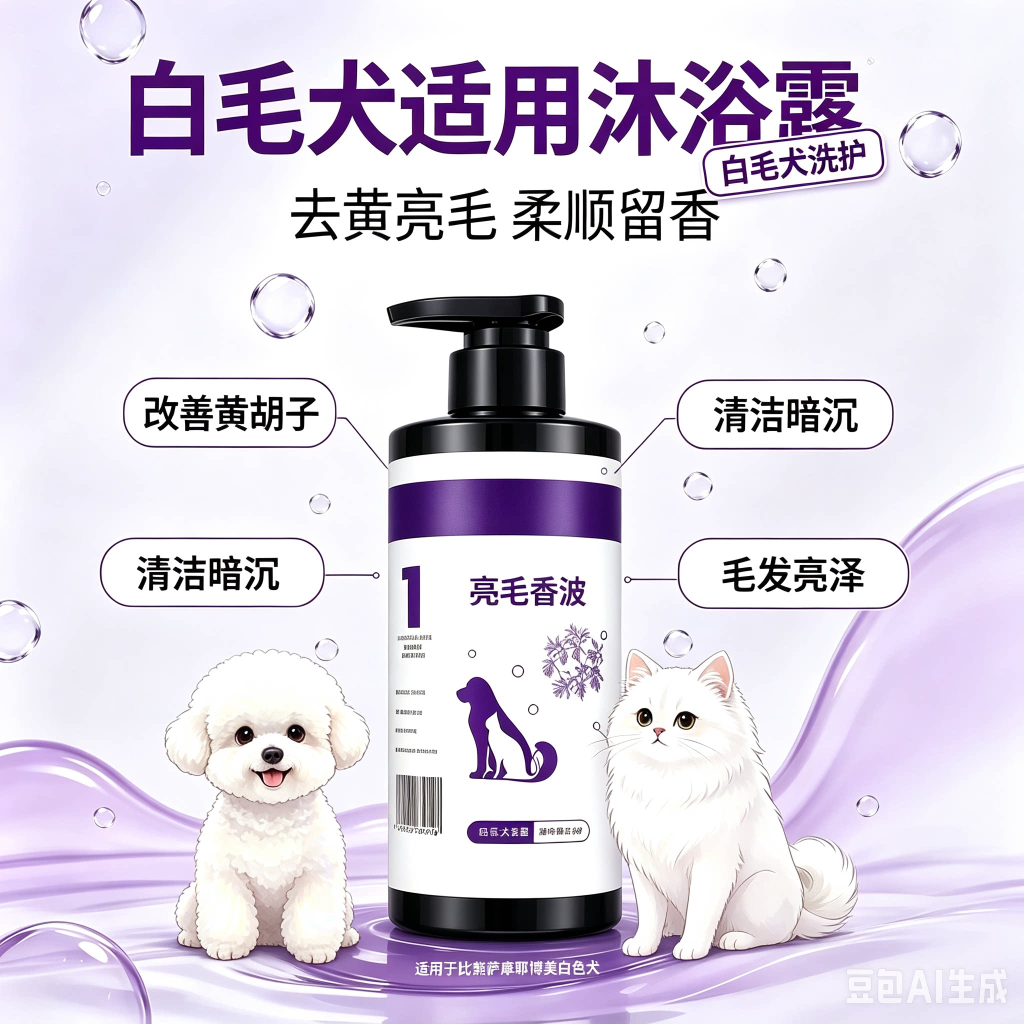 白毛犬适用沐浴露 比熊萨摩耶浅色狗狗去污亮毛宠物香波