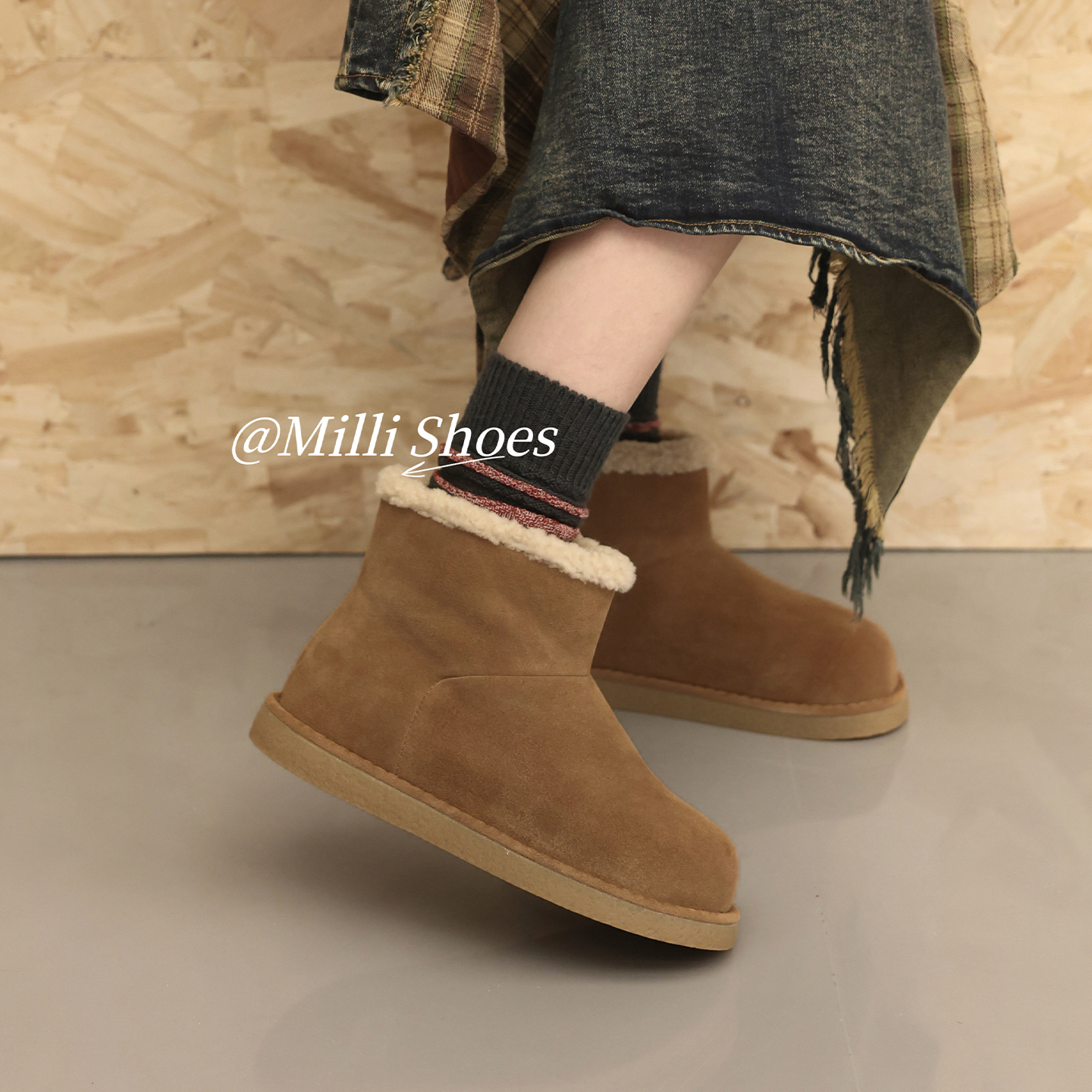 真皮厚底加绒保暖时尚套筒雪地靴