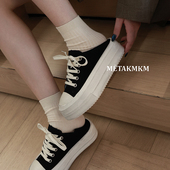 圆头板鞋 增高厚底做旧擦色可两穿帆布休闲鞋 女 新款 欧洲站2026春季