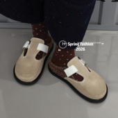 反绒皮一脚蹬休闲松糕底包头拖鞋 女春季 复古勃肯鞋 欧洲站2026春季