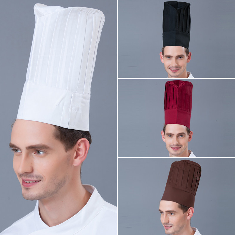 精品酒店中餐厅厨师长工作高帽蛋糕房烘焙师时尚布褶帽子松紧