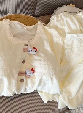 睡衣女带胸垫云朵棉秋冬季闺蜜甜美可爱卡通学生家居服套装可外穿