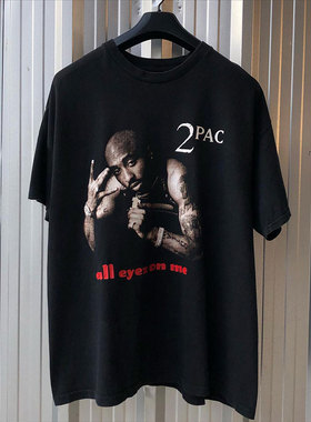 2Pac图派克说唱嘻哈复古人像复古古着vintageT恤男女街头宽松短袖