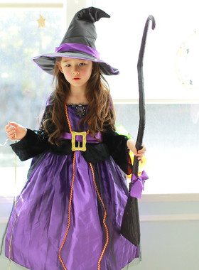 万圣节cosplay魔幻女巫演出服紫色巫女表演服韩国儿童长袖巫婆