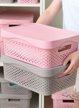 Nordic storage basket with lid and handle, desktop miscella