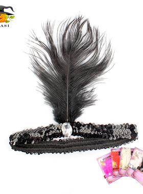 1920s Flapper Girl Dress Party Indian Feather Headband Make