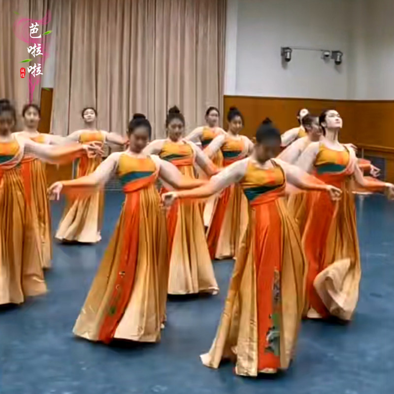古典舞汉唐群舞唐印演出服古风大裙摆练功艺考表演舞蹈服修身长裙