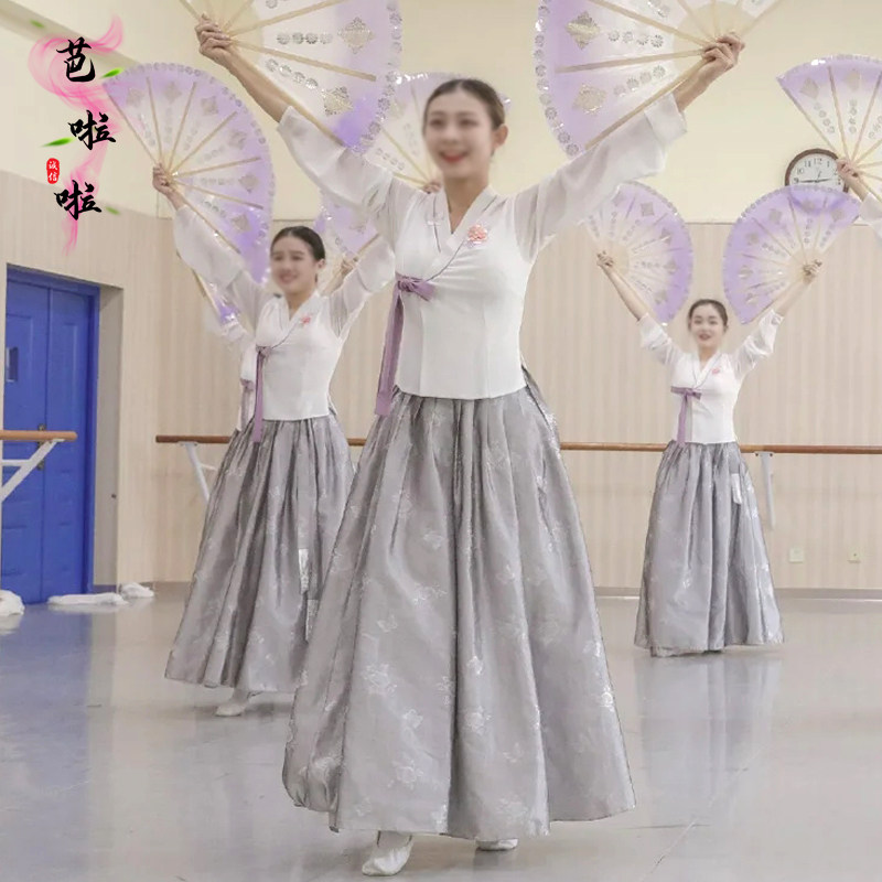 朝鲜舞蹈演出服民族练功练习裙双层大摆裙套装扇子舞定制艺考服女,女装/女士精品,民族服装/舞台装,淘宝优惠券,粉丝福利购,淘宝优惠卷